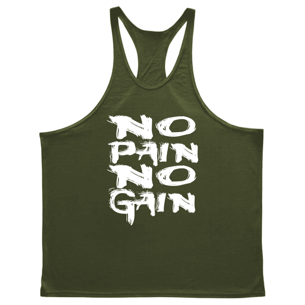 navy green NO PAIN NO GAIN Workout Tank Tops