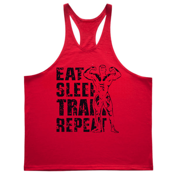 red EAT, SLEEP, TRAIN, REPEAT Graphic Stringer Tank Tops