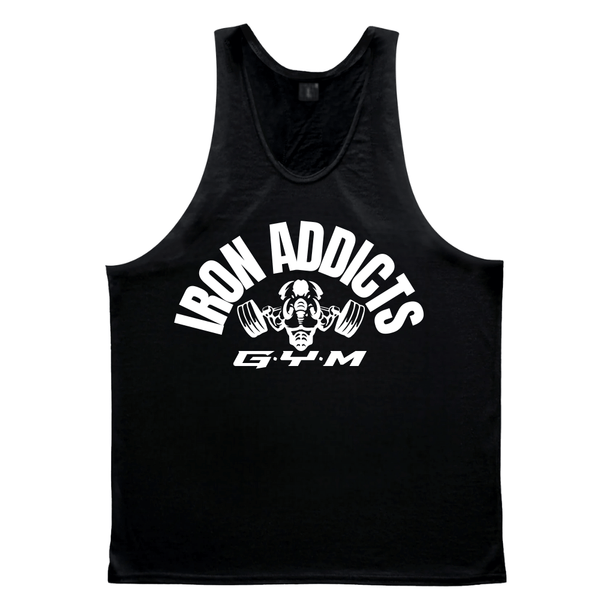 black IRON ADDICTS Graphic Gym Tanks