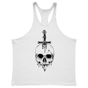 white Men's Skull GYM Stringer Tank Tops
