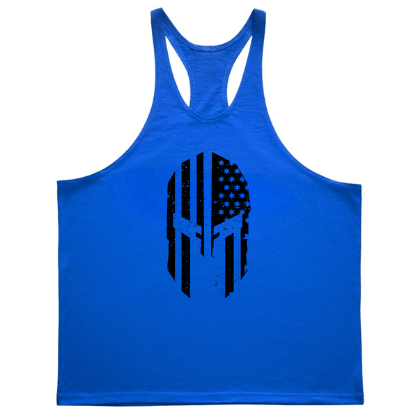 blue Men's Spartan Workout Stringer Tank Tops