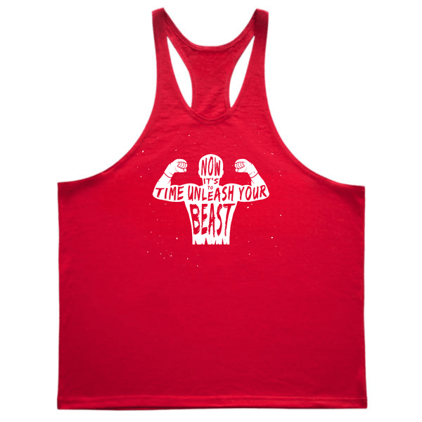 red BEAST MODE Graphic Stringer Tank Tops for Working out