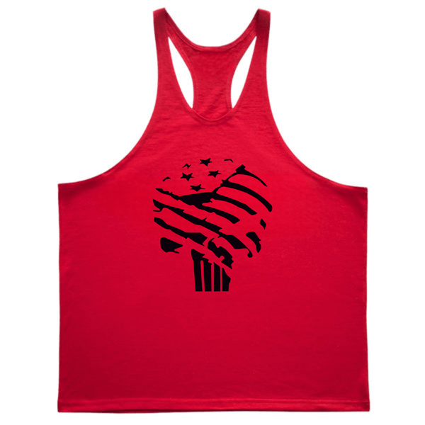red Graphic Running Gym Stringer Tank Tops