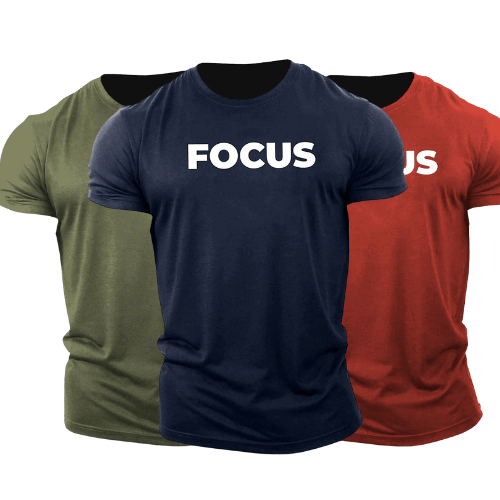 3 Pack Men's FOCUS Letter Printed Fitness Short Sleeve T-shirt