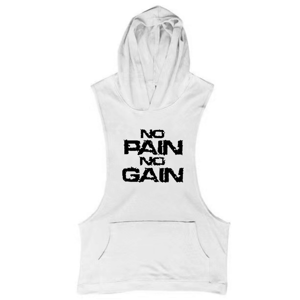 WHITE NO PAIN NO GAIN Workout Sleeveless Hoodie Tank Tops
