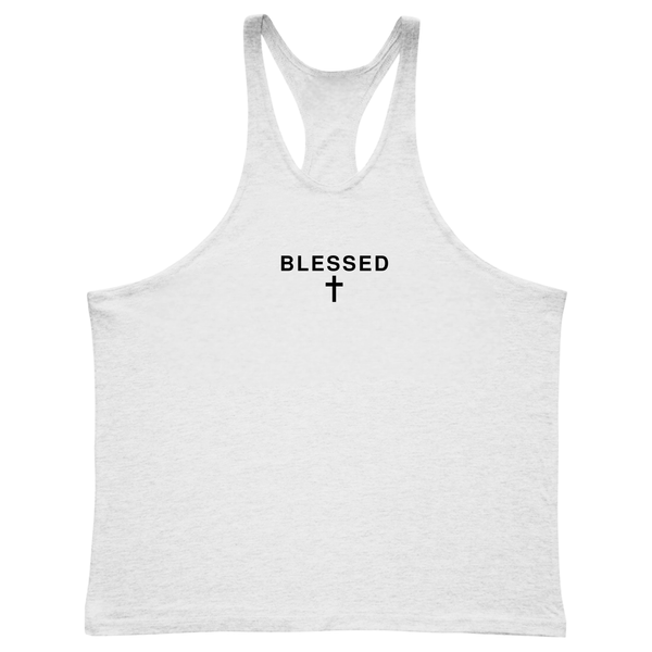 white BLESSED Cross Bodybuilding Stringer Tank Tops
