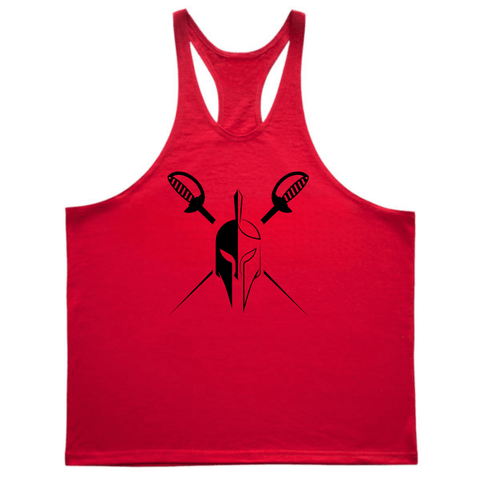 RED Men's SPARTAN Gym Graphic Stringer Tank Tops