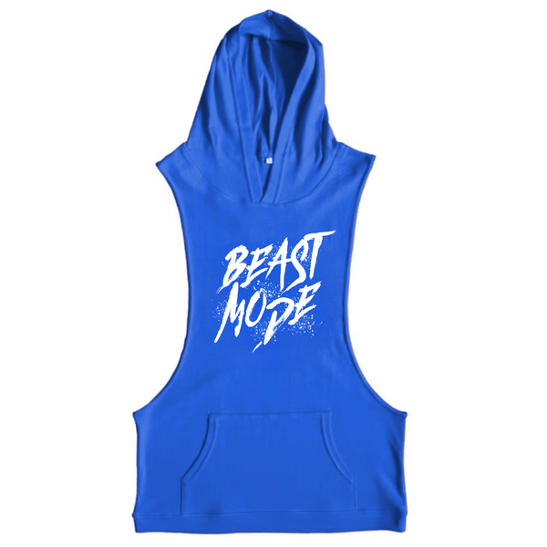 blue BEAST MODE Workout Sleeveless Hoodie Tank Tops