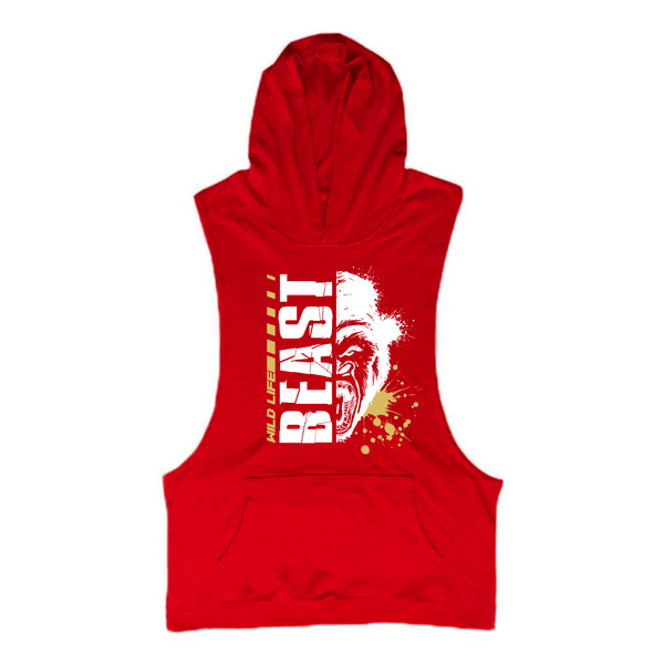 red BEAST Workout Sleeveless Hoodie Tank Tops