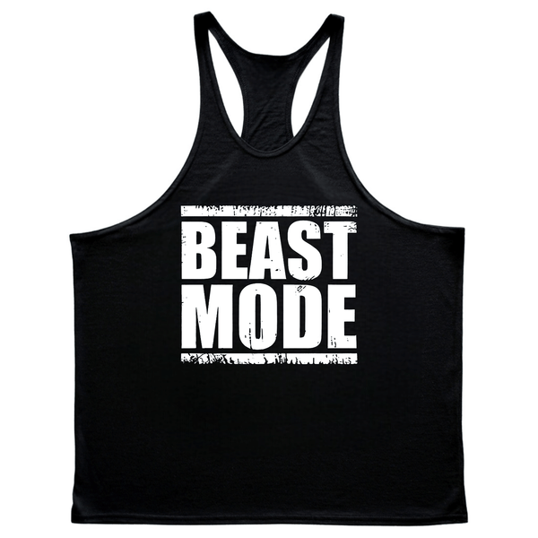 black BEAST MODE Graphic Bodybuilding Stringer Tank Tops