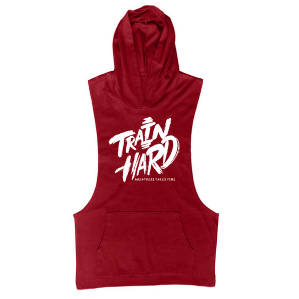wine red TRAIN IT HARD Workout Sleeveless Hoodie Tank Tops