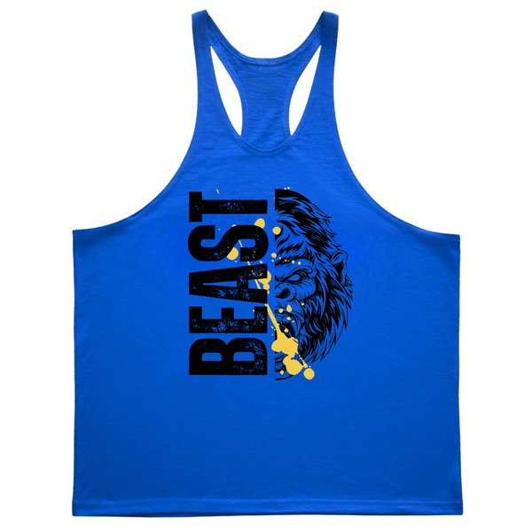 blue Men's BEAST Graphic Gym Stringer Tank Tops