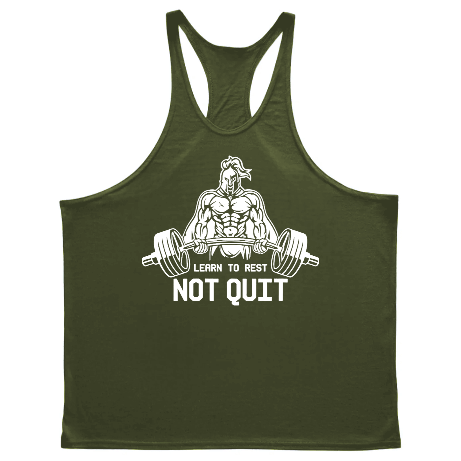 navy green Learn to Reset, NOT QUIT Graphic Stringer Tank Tops