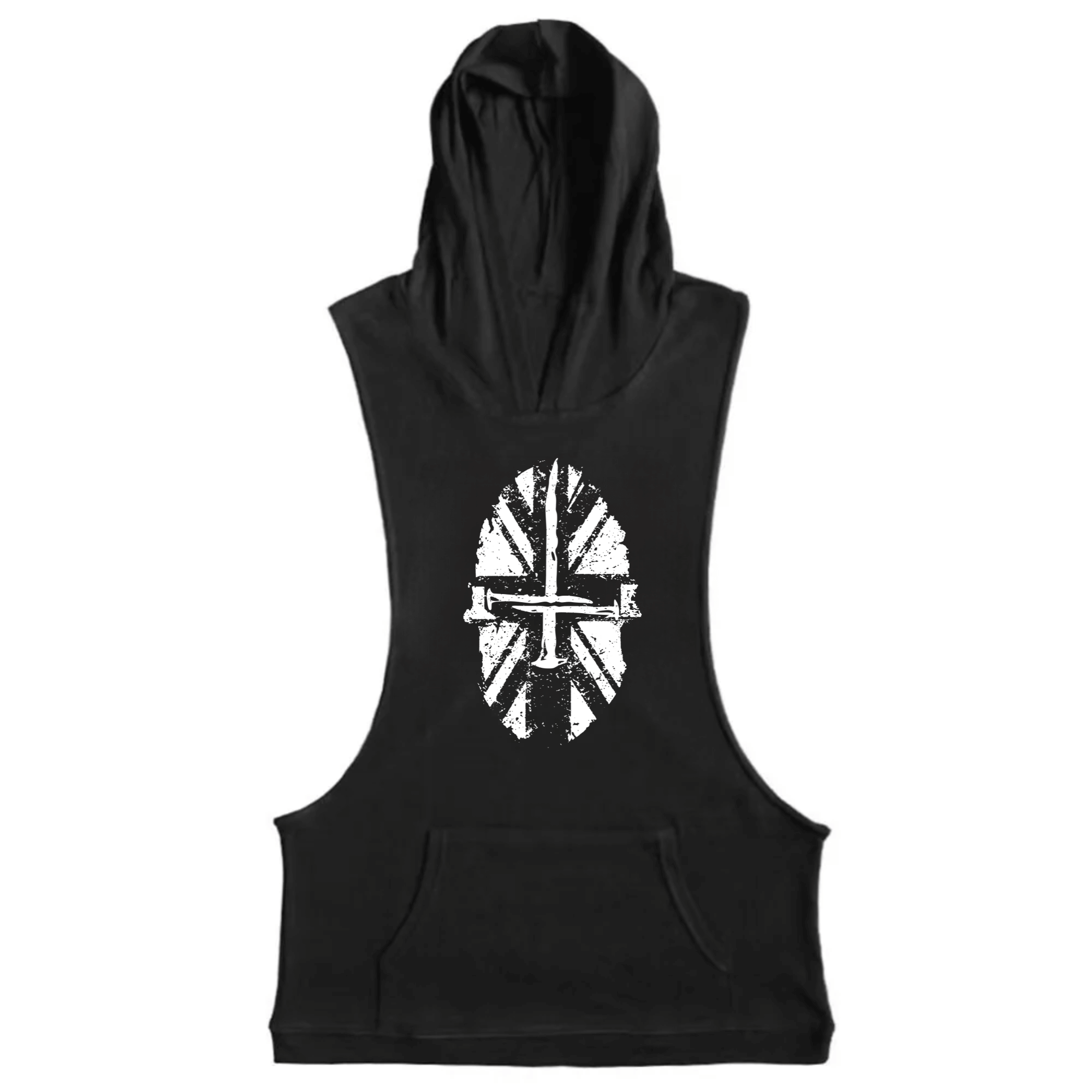 black Men's SPARTAN CROSS Graphic Hooded Tank Tops