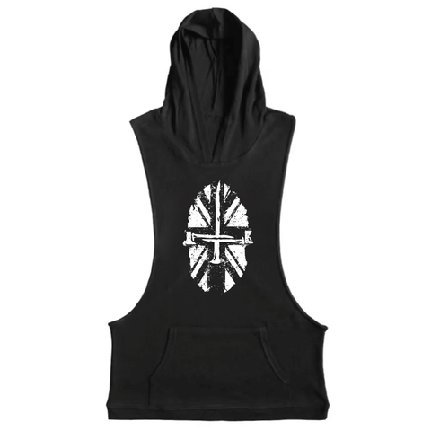 black Men's SPARTAN CROSS Graphic Hooded Tank Tops