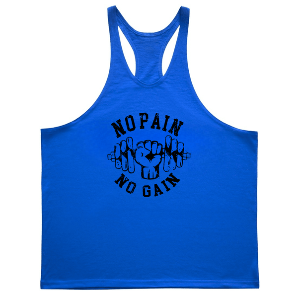 blue Men's NO PAIN NO GAIN GYM Stringer Tank Tops