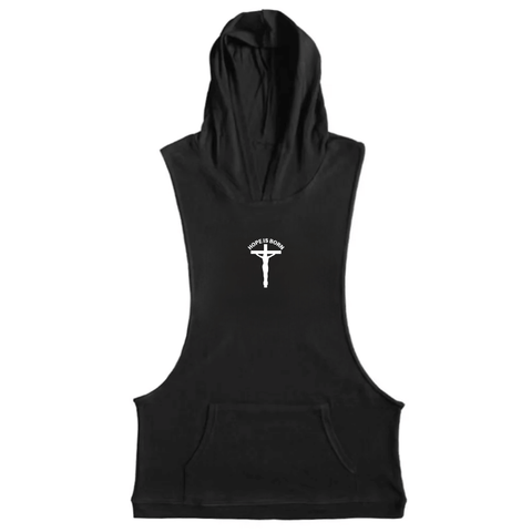 BLACK Men's HOPE IS BORN Workout Hooded Tank Tops