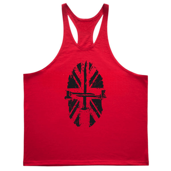 red Men's Spartan Cross Bodybuilding Stringer Tank Tops