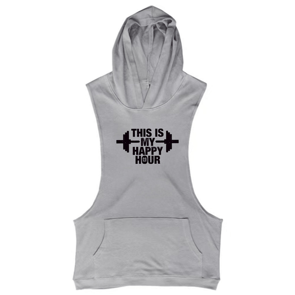 grey This is My Happy Hour Sleeveless Hoodie Tank Tops