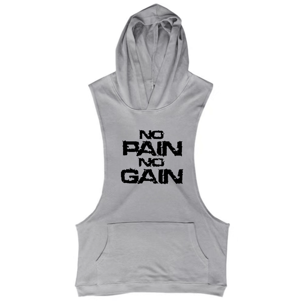 GREY NO PAIN NO GAIN Workout Sleeveless Hoodie Tank Tops