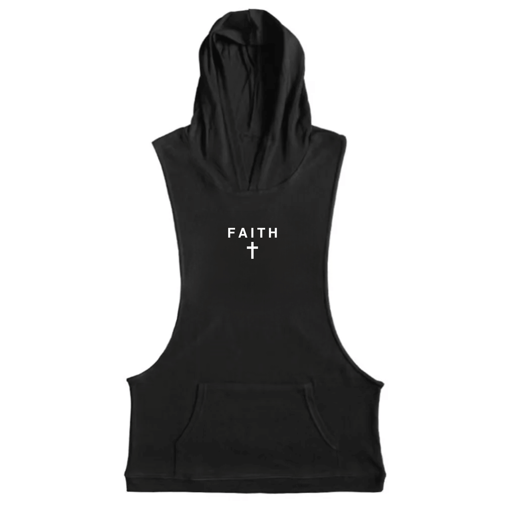 black FAITH Cross Workout Sleeveless Hoodie Tank Tops
