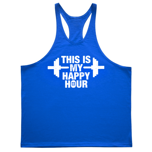 blue THIS IS MY HAPPY HOUR Graphic Standard Gym Tanks