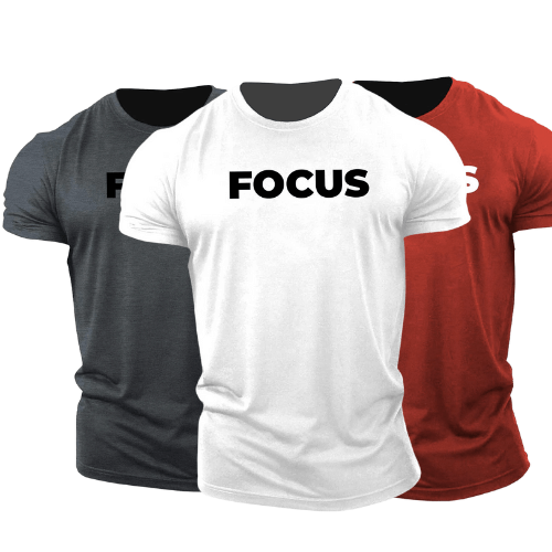 3 Pack Men's FOCUS Letter Printed Fitness Short Sleeve T-shirt