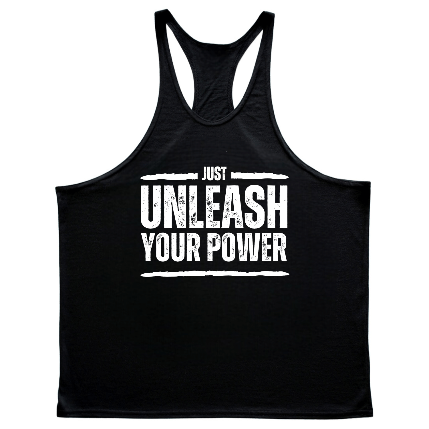 black Men's JUST UNLEASH YOUR POWER Gym Stringer Tank Tops