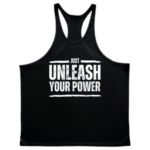 black Men's JUST UNLEASH YOUR POWER Gym Stringer Tank Tops