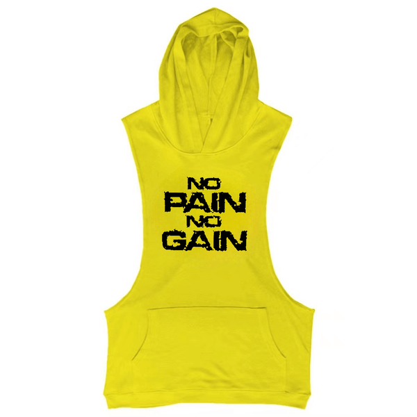 YELLOW NO PAIN NO GAIN Workout Sleeveless Hoodie Tank Tops
