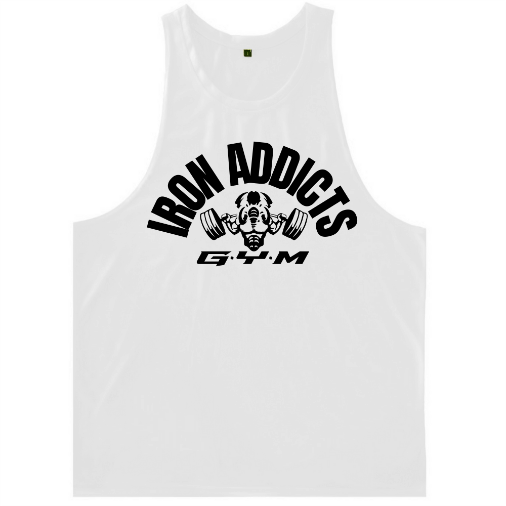 white IRON ADDICTS Graphic Gym Tanks