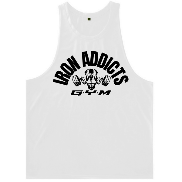 white IRON ADDICTS Graphic Gym Tanks