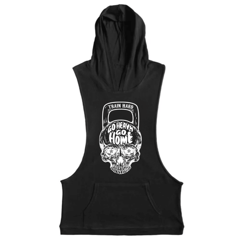 black Men's GO HEAVY GO HOME Graphic Hooded Tank Tops