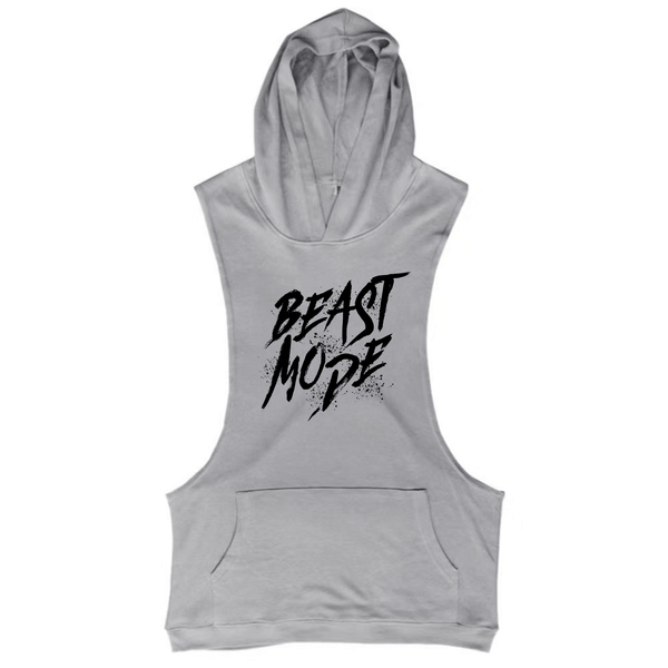 grey BEAST MODE Workout Sleeveless Hoodie Tank Tops
