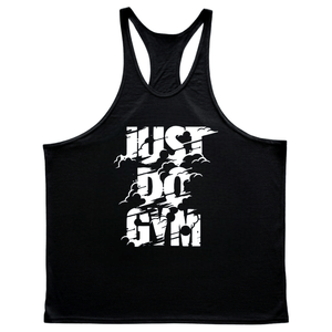 black JUST DO GYM Workout Stringer Tank Tops for Men