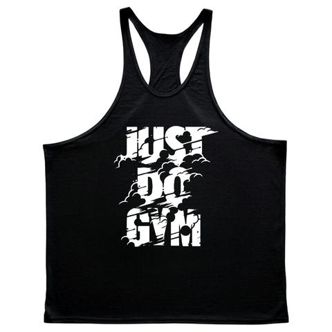 black JUST DO GYM Workout Stringer Tank Tops for Men
