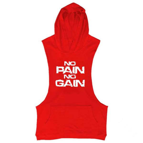 RED NO PAIN NO GAIN Workout Sleeveless Hoodie Tank Tops