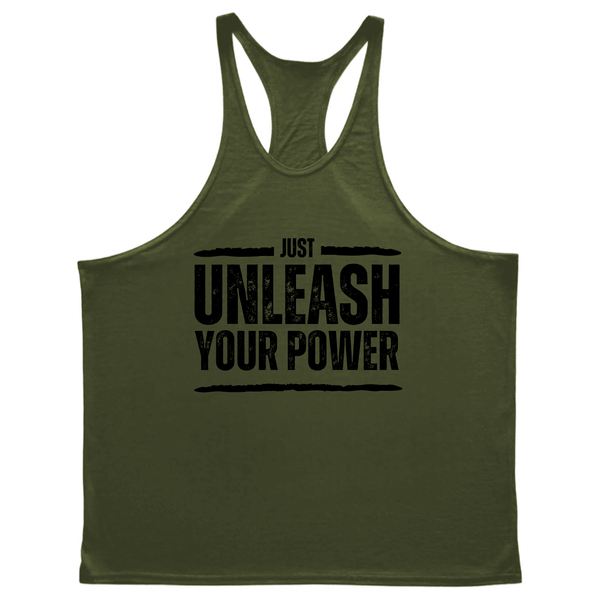 navy green Men's JUST UNLEASH YOUR POWER Gym Stringer Tank Tops