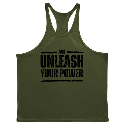 navy green Men's JUST UNLEASH YOUR POWER Gym Stringer Tank Tops