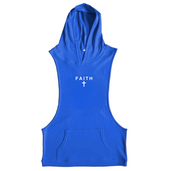 blue FAITH Cross Workout Sleeveless Hoodie Tank Tops