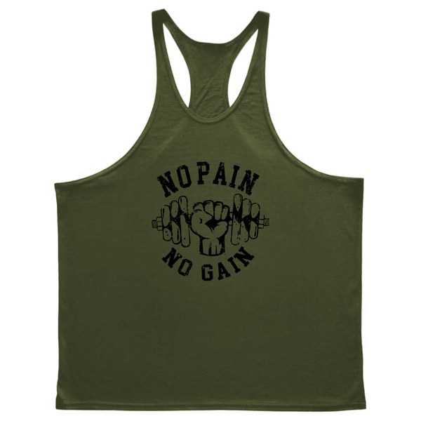 navy green Men's NO PAIN NO GAIN GYM Stringer Tank Tops