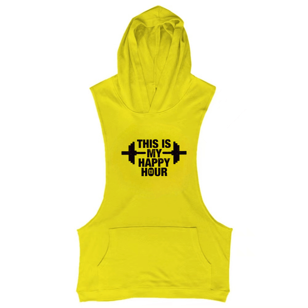 yellow This is My Happy Hour Sleeveless Hoodie Tank Tops