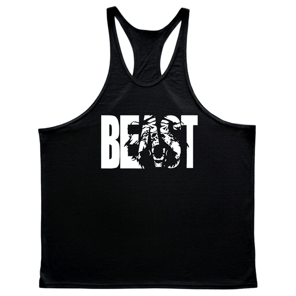 black BEAST Graphic Fitness Stringer Tank Tops