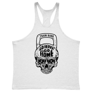 white Men's GO HEAVY GO HOME Bodybuilding Stringer Tank Tops