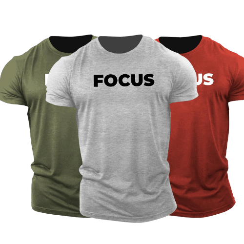 3 Pack Men's FOCUS Letter Printed Fitness Short Sleeve T-shirt