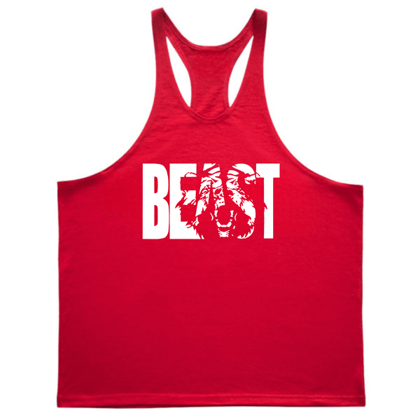 red BEAST Graphic Fitness Stringer Tank Tops