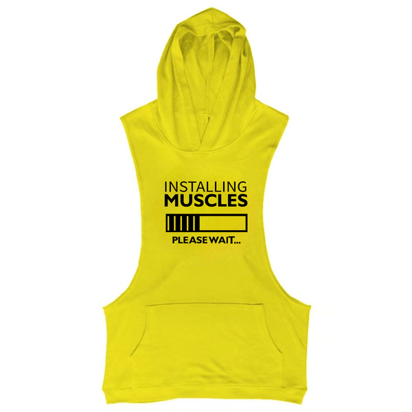 yellow Men's INSTALLING MUSCLES Sleeveless Hoodie Tank Tops