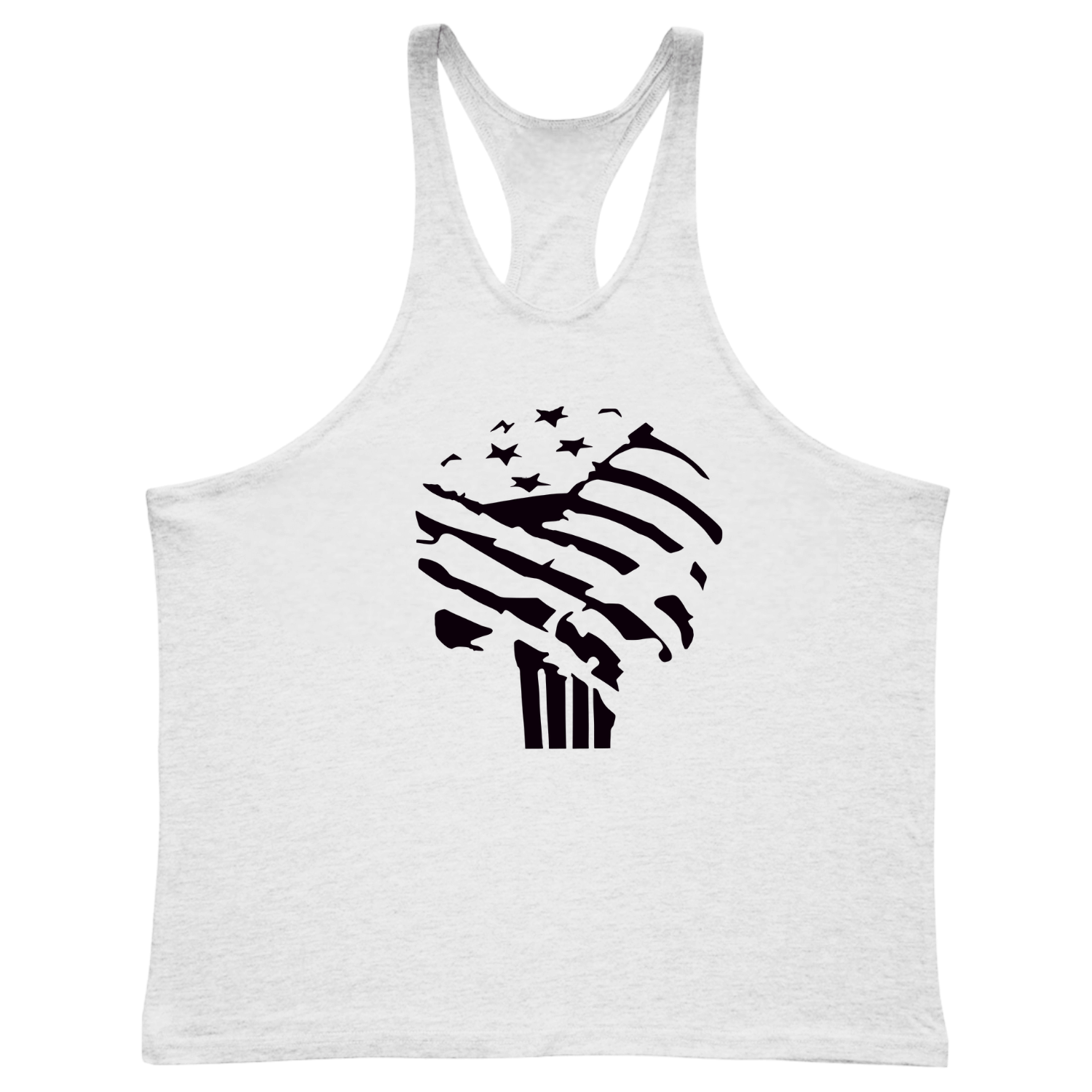 white Graphic Running Gym Stringer Tank Tops