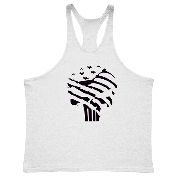 white Graphic Running Gym Stringer Tank Tops