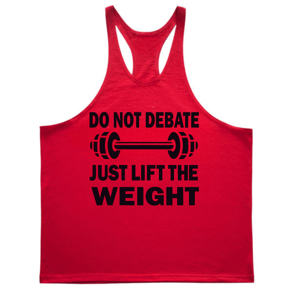 red JUST LIFT THE WEIGHT Workout Stringer Tank Tops